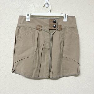 Gunex Italy Women’s Khaki Tie Utility Skirt Pockets Size 8 Cotton Linen